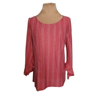 W5 Coral Striped Round Neck Career Office Blouse Women's Medium